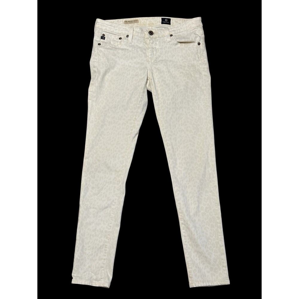 ADRIANO GOLDSCHMIED AG Size 27R Ivory Cheetah Skinny Ankle Jeans Low Rise Womens